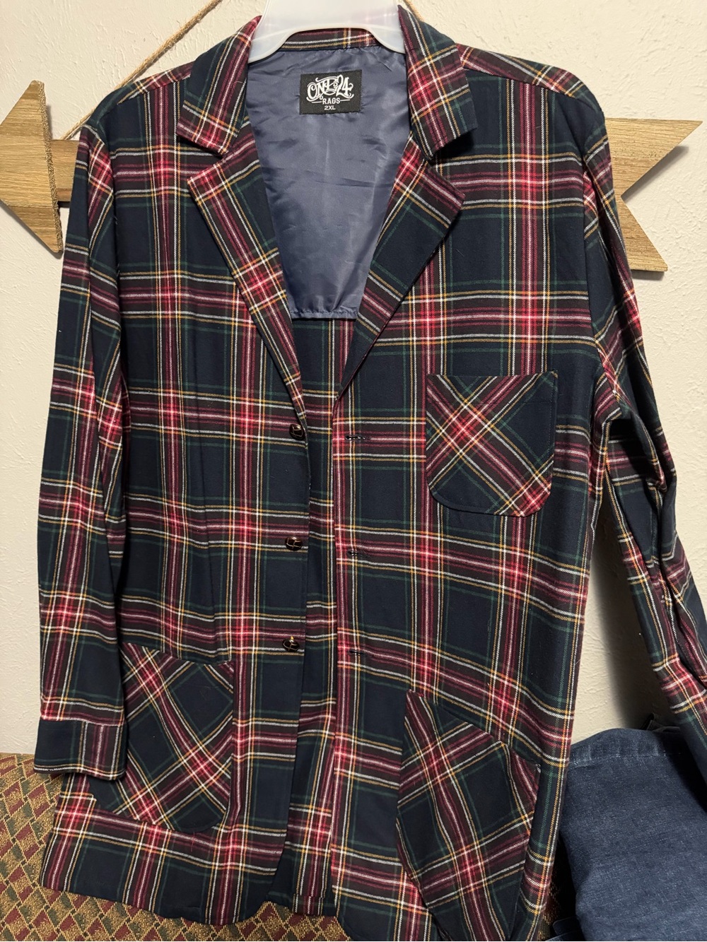 Navy Plaid Blazer Jacket - Women's